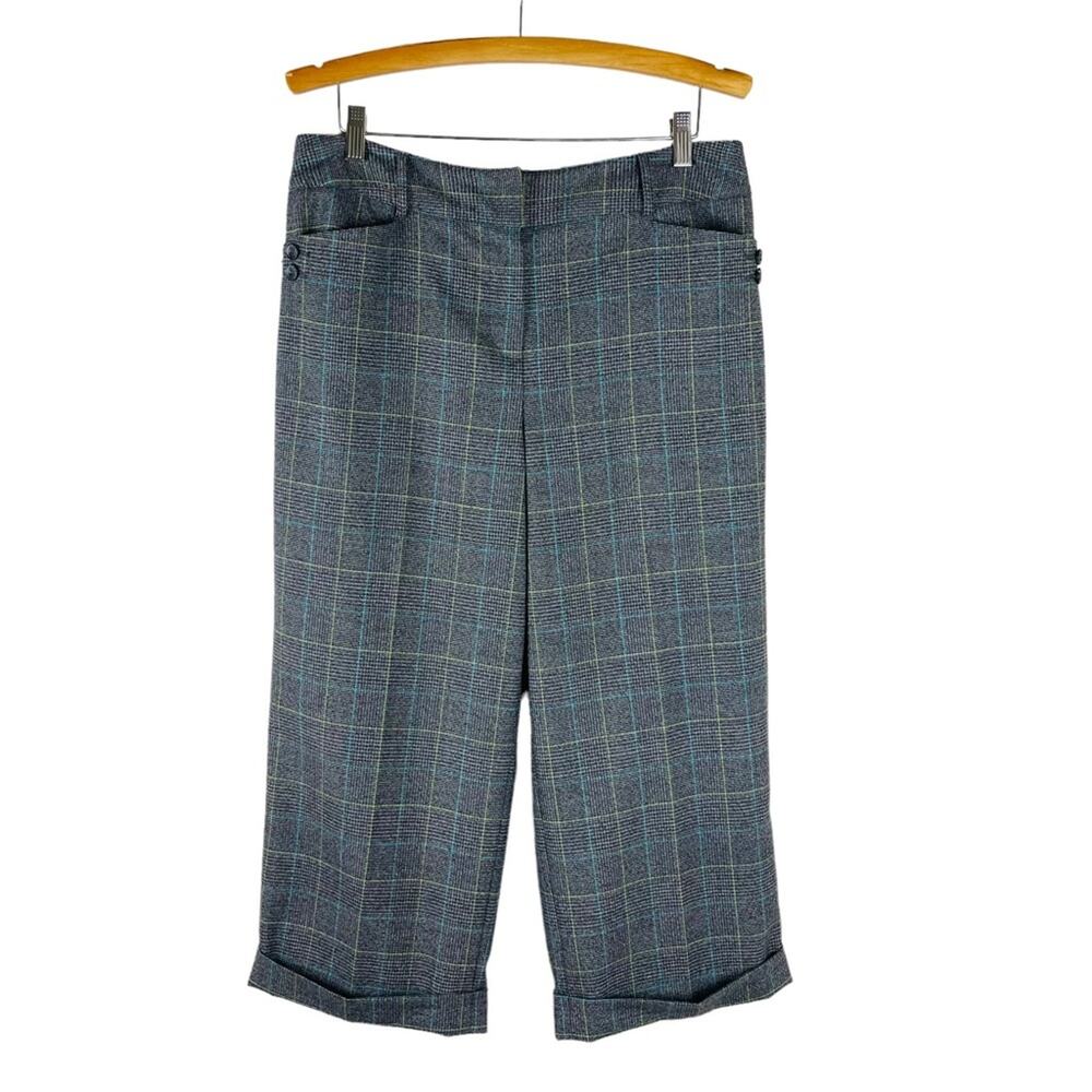 Vintage Talbots grey blue plaid wool preppy academia cropped wide leg pants 12